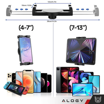 Alogy držák do auta na tablet na čelní sklo na palubní desku do auta s dlouhým ramenem 4-13" černý