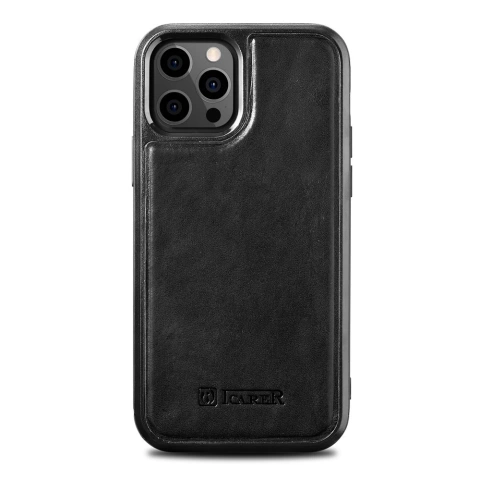 Pouzdro iCarer Leather Oil Wax potažené pravou kůží pro iPhone 12 Pro Max černé (ALI1206-BK)