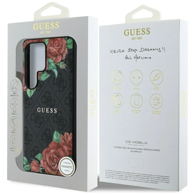 Etui Guess 4G Flowers Print MagSafe do Samsung Galaxy S25 Ultra Czarny