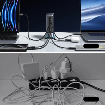 Joyroom 65W GaN multiportová nabíjačka, 4x USB-C, 2x USB-A, tmavo šedá
