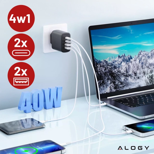 HUB splitter Alogy Adaptér pro počítačový notebook s USB-C na 3x USB-A 2.0 1x USB-A 3.0 šedý