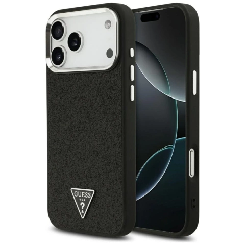 Etui do iPhone 17 Pro Max Guess Glitter Triangle Logo MagSafe Black