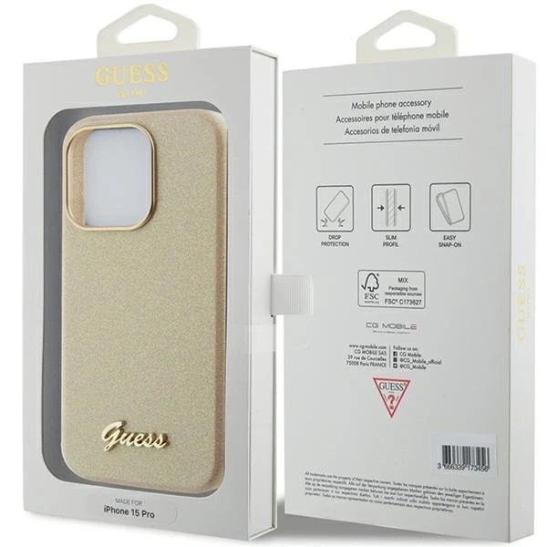 Etui Guess GUHCP15LPGMCSD für iPhone 15 Pro 6,1" złoty/light gold hardcase Glitter Glossy Script