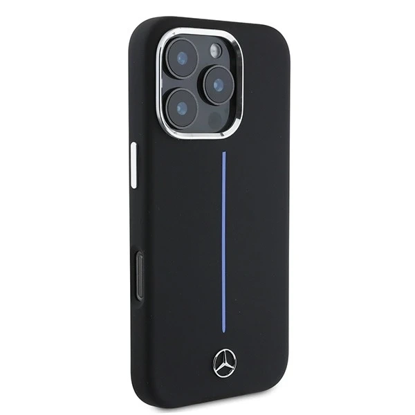 Чохол Mercedes для iPhone 16 Pro Max 6.9" Hardcase Silicone Blue Stripe MagSafe Black