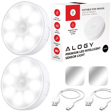 2x Lampa LED pohybový senzor súmrak nočná lampa Alogy Sensor Light Bezdrôtové osvetlenie nábytku Biele svetlo 6000k