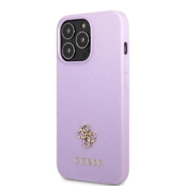 Etui Guess GUHCP13LPS4MU do Apple iPhone 13 Pro / 13 6,1" purpurovo/fialové pevné puzdro Saffiano 4G malé kovové logo