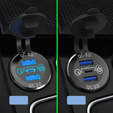 LED nabíječka do auta zásuvka Alogy Mini nabíječka do auta pro motocykl Konektory napájecího adaptéru Alogy 2x USB QC 3.0 USB-C PD 60W