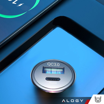 Ładowarka samochodowa 48W USB QC 3.0 18W + USB-C C PD 30W szybka mocna do telefonu Alogy Car matowa czarna + Etui