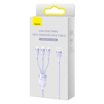 Кабель USB 3w1 Baseus Flash II, USB-C micro USB Lightning, 66W, 1.2m (фіолетовий)