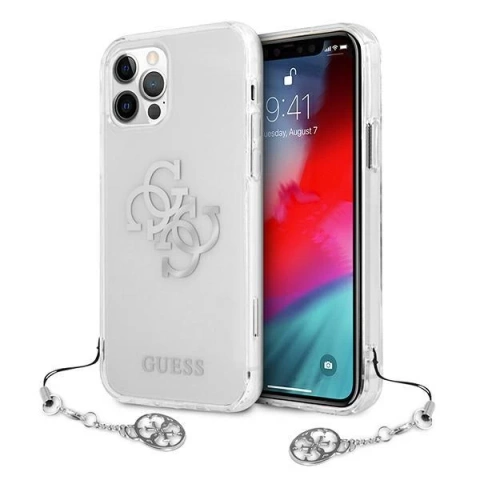Guess GUHCP12LKS4GSI iPhone 12 Pro Max 6,7" průhledný pevný obal 4G Silver Charms Collection