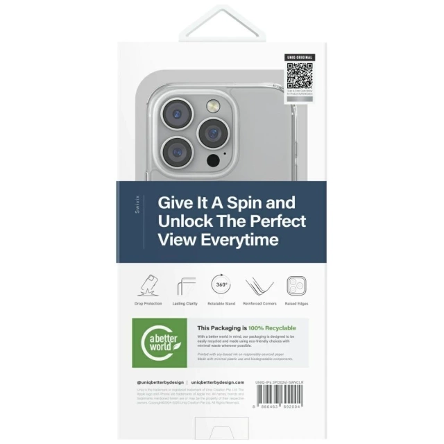 UNIQ Swivix 360 Rotating Kickstand Case Transparent für iPhone 16 Pro