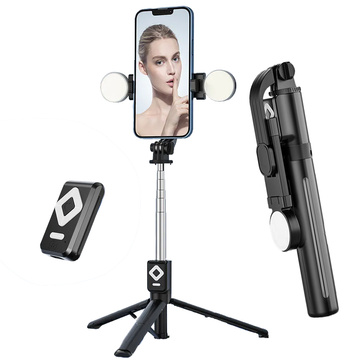 Selfie Stick Phone Holder Tripod Ring LED Tripod with Bluetooth Remote Control Black