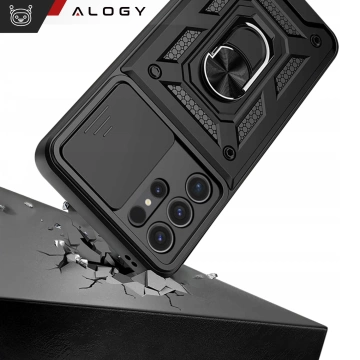 Pouzdro pro Samsung Galaxy S25 Ultra Armored Slide Case Ring Protection Camera Camshield Alogy Black Glass