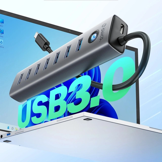 Hub USB 3.0 Orico CL7U-U3 7x USB-A + zasilanie USB-C 5V/3A Szary