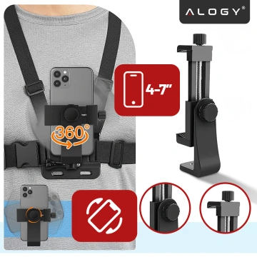 Спортивний ремінь Alogy Chest нагрудний тримач для фотоапарата, камер GoPro, телефону універсальний Black