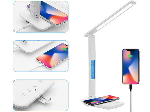 Lampa biurkowa Alogy LED ładowarka indukcyjna Qi 10W z wyświetlaczem Biała