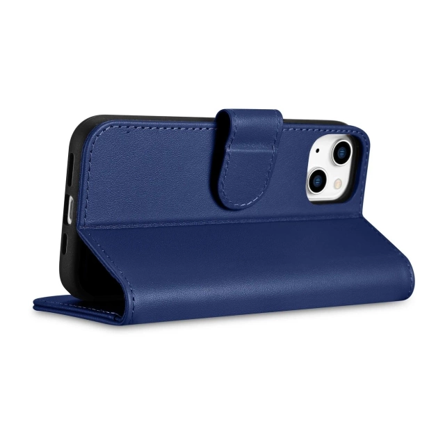 Kožené flipové puzdro iCarer Wallet Case 2v1 iPhone 14 Plus Anti-RFID modré (WMI14220727-BU)