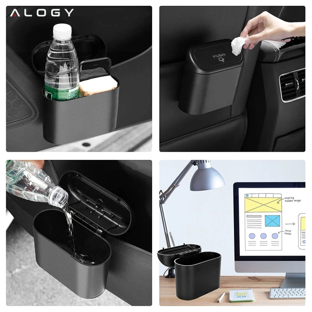 Car Trash Can Organizer Mini Small Portable Garbage Can for Car Home Car Alogy Black