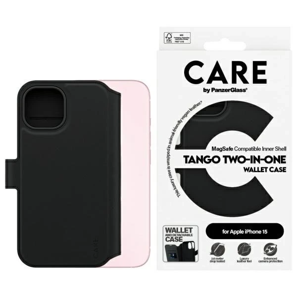 Чохол-гаманець PanzerGlass Tango 2-в-1 для iPhone 15 CARE 6.1" чорний