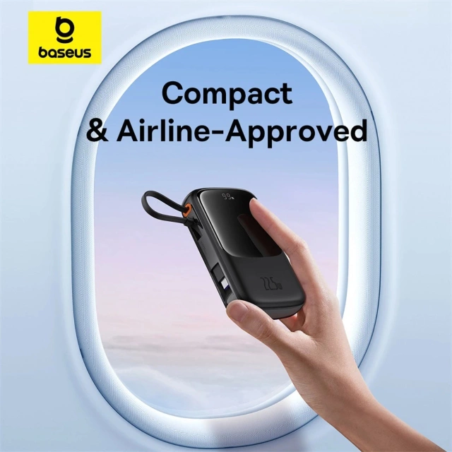 Powerbank Baseus Qpow Pro+ 10000mAh 22.5W z wbudowanym kablem USB-C i wyświetlaczem - czarny