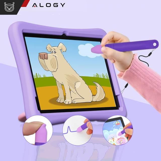 2x ємнісний сенсорний стилус для екранів телефонів і планшетів Alogy Stylus Pen для дітей 10 см фіолетовий і синій