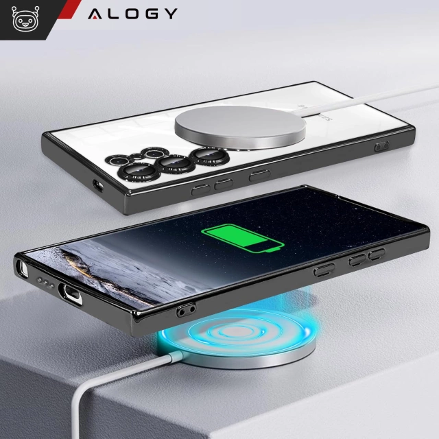 MagSafe-Hülle für Apple iPhone 16 Pro Max Alogy Glamour Luxus-Ringgehäuse Gold-Transparent