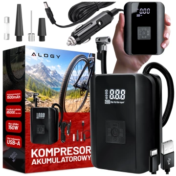 Elektrická pumpa na kolo pro kolo Bezdrátový automobilový vzduchový kompresor přenosný se svítilnou 150 PSI Alogy Black