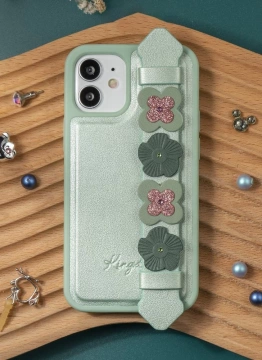 Гелевий чохол Kingxbar Sweet Series прикрашений оригінальними кристалами Swarovski з зеленою підставкою для iPhone 12 mini