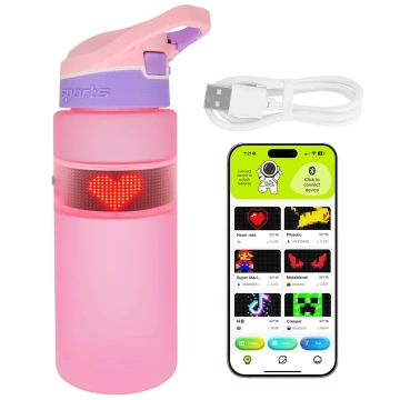 Alogy FitBottle™ 800ml inteligentná fľaša na pitie s LED displejom a Bluetooth pripojením, slamka, motivačná, opakovane použiteľná - ružová