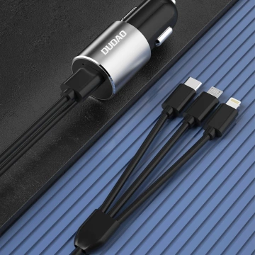Dudao 3v1 USB nabíječka do auta 3,4 A vestavěný Lightning / USB Type C / micro USB kabel černý (R5ProN černý)
