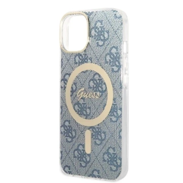 Zestaw Guess GUBPP14SH4EACSB Case  Charger iPhone 14 6,1" niebieski/blue hard case 4G Print MagSafe