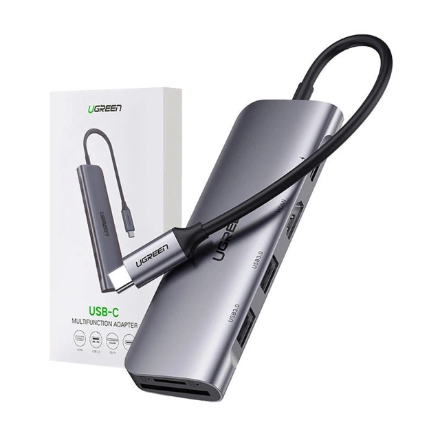 Ugreen CM195 Adaptér USB-C HDMI USB-A SD TF PD 100W Hub 6v1 šedý