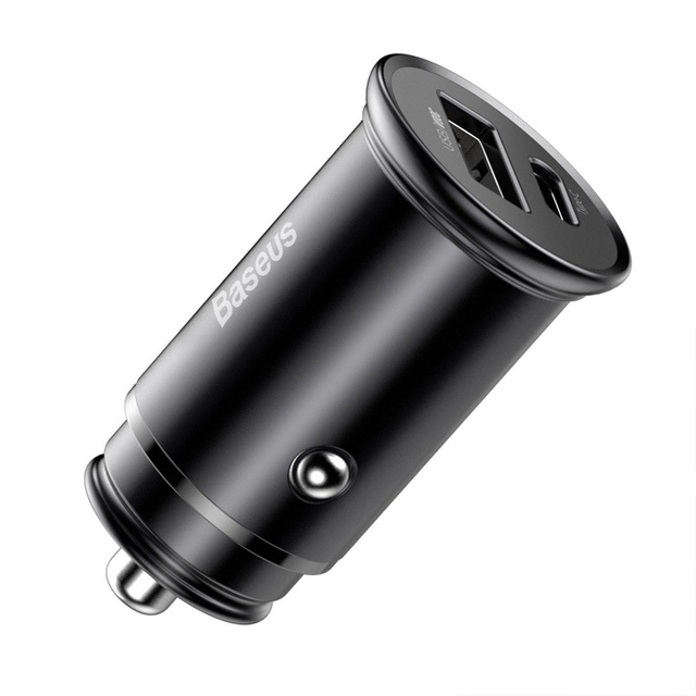 Baseus Circular Metal USB USB-C PD QC4.0 5A 30W car charger black