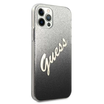 Guess GUHCP12LPCUGLSBK iPhone 12 Pro Max 6,7" čierne/čierne pevné puzdro Glitter Gradient Script