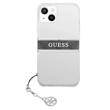Guess GUHCP13SKB4GGR iPhone 13 mini 5,4" Transparentné pevné puzdro 4G Grey Strap Charm