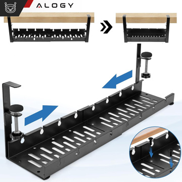 Kabel-Organizer unter der Tischplatte, verstellbare Ablage für Kabel, Schreibtischleiste, Aluminiumhalter Alogy Black