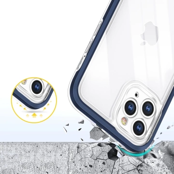 Прозорий чохол 3 в 1 для iPhone 11 Pro Max гелева накладка з синьою рамкою
