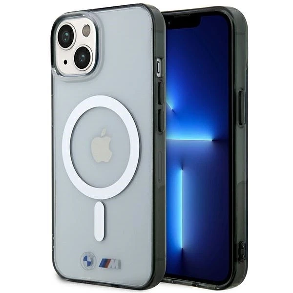 Etui BMW BMHMP14SHCRS pro iPhone 14 6,1" průhledný pevný obal Silver Ring MagSafe