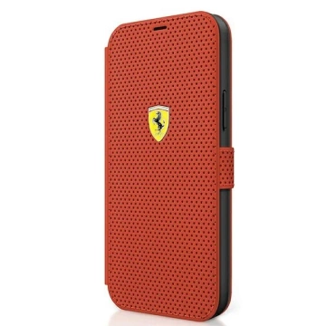Puzdro na telefón Ferrari iPhone 12 mini 5,4" červeno/červená kniha On Track Perforated