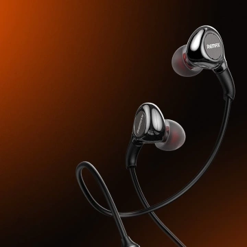 Remax kabelgebundener In-Ear-Kopfhörer aus Metall mit 1,2 m Lightning-Lautstärke-Fernbedienung schwarz (RM-655is)