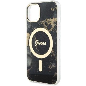 Sada na telefon Guess GUHMP14MHTMRSK pro Apple iPhone 14 Plus 6,7" černý/černý pevný obal Golden Marble MagSafe