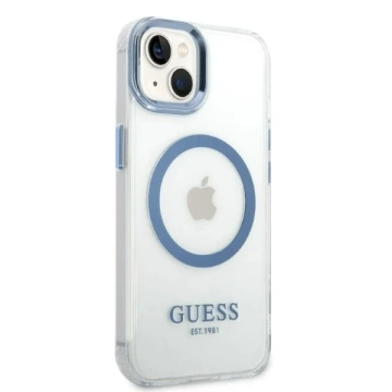 Na telefón Guess GUHMP14MHTRMB pre Apple iPhone 14 Plus 6,7" niebieski/modrý pevný obal Metal Outline Magsafe