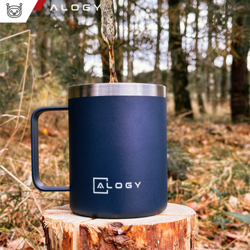 Thermal mug 420ml with handle lid for coffee tea steel cold and warm drinks Alogy navy blue Washing brush