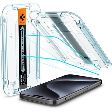 2x Загартоване скло для iPhone 15 Pro Spigen Glas.TR "EZ FIT" Clear
