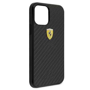 Puzdro Ferrari iPhone 12 mini 5,4" čierne/čierne pevné puzdro On Track Real Carbon