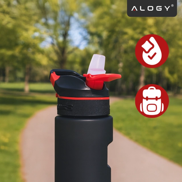 Alogy FitBottle™ 800ml Smart-Trinkflasche mit LED-Display, Bluetooth-Verbindung, Strohhalm, Motivationsfunktion, wiederverwendbar – Schwarz