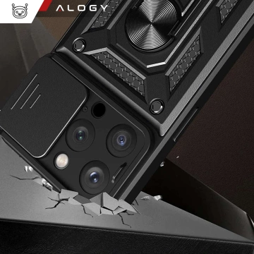 Puzdro pre Apple iPhone 16 Pro pancierové Slide Case Ring puzdro ochrana fotoaparátu Camshield Alogy čierne