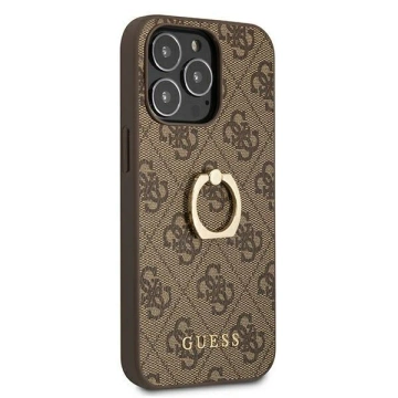Etui Guess GUHCP13L4GMRBR pro Apple iPhone 13 Pro / 13 6,1" brązowý/hnědý pevný obal 4G s kroužkovým stojánkem