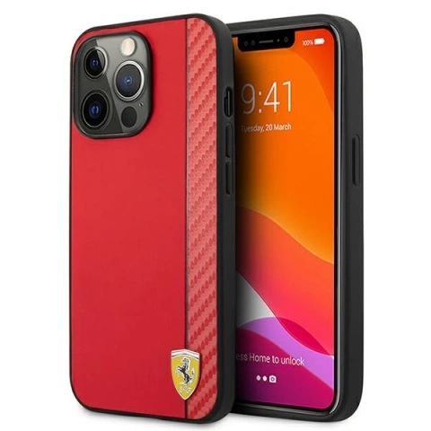 Ferrari iPhone 13 Pro Max 6,7" pouzdro červené/červené pevné pouzdro On Track Carbon Stripe