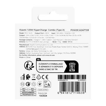 Superszybka ładowarka Xiaomi 120W GaN z kablem USB-C  smartfon i laptop